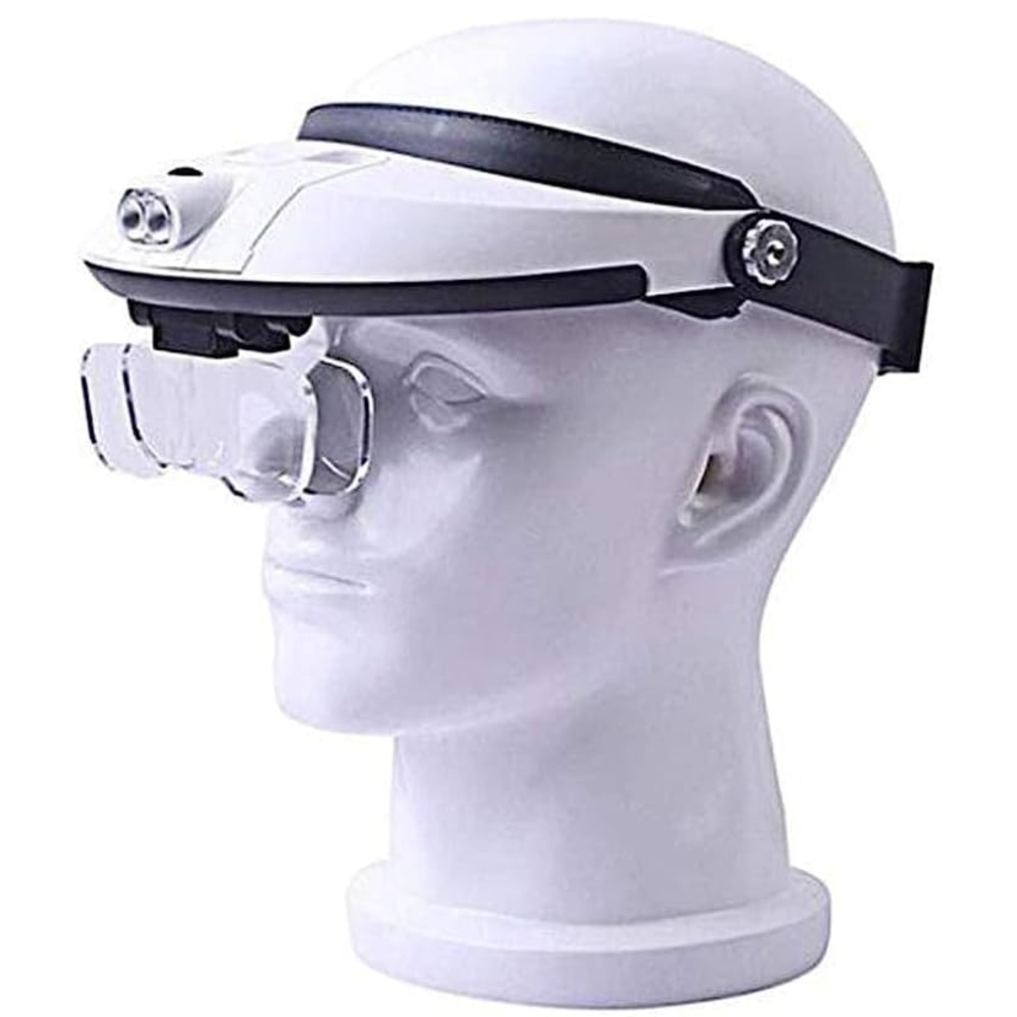 Lupa con diadema con lentes intercambiables y luz