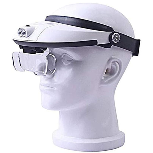 Lupa con diadema con lentes intercambiables y luz