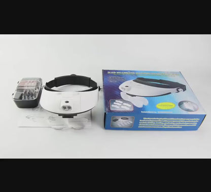 Lupa con diadema con lentes intercambiables y luz